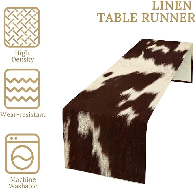 Cow Skin Print Table Runner, Rustic Farmhouse Cottage Animal Fur Skin Western - Image 4