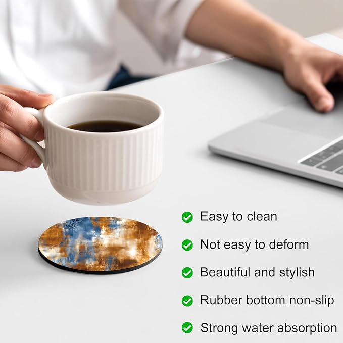Blue Brown Coasters Set of 2, Absorbent Coasters - Image 4