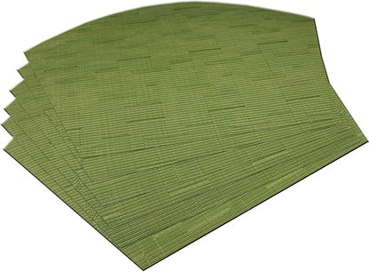 Wedge Placemats for Round Table Woven Vinyl Easy Wipe Plastic Non Slip Table Mats Set of 6（Green）