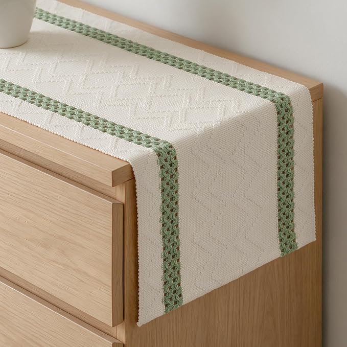 Artoid Mode Sage Green Stripe Woven Rustic Table Runner 12x108 Inch | Holiday by ArtoidMode