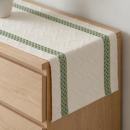 Artoid Mode Sage Green Stripe Woven Rustic Table Runner 12x90 Inch | Holiday by ArtoidMode
