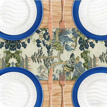 Chinoiserie Vintage Style Mountain Fall Table Runner, Japanese Table Runner | - Image 4