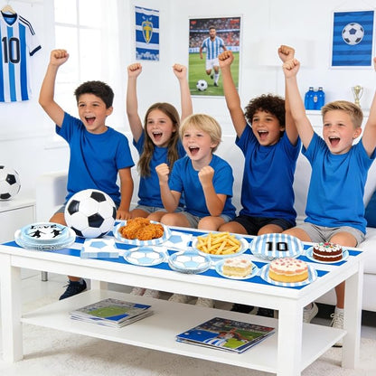 180Pcs Blue Soccer Party Supplies Paper Plates and Napkins Serve 60 | - Image 7