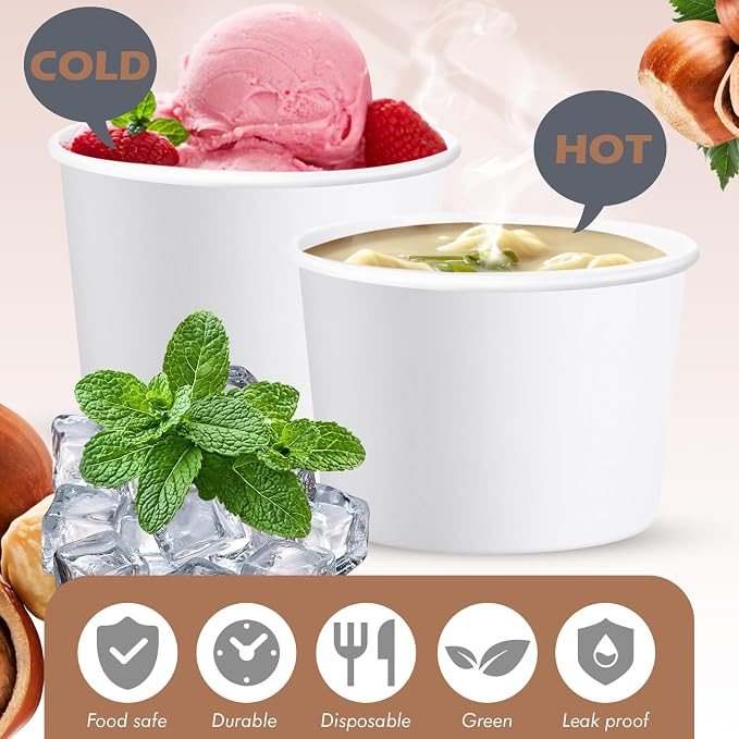 Jingmore Paper Ice Cream Cups 9oz Colored Disposable Dessert Bowls - Image 3
