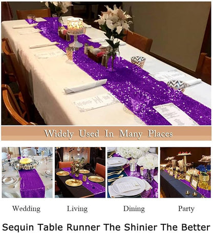 ShiDianYi Purple Bridal Shower Decorations 5Pcs Royal Purple 12''x72'' Sequin - Image 6