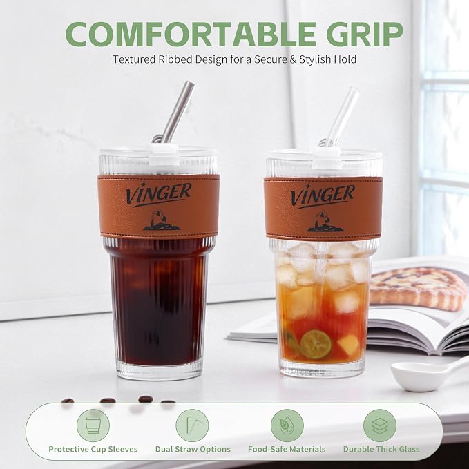 VINGER 20 oz Ribbed Glass Tumblers - Image 3