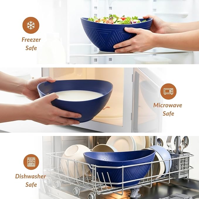 Wheat Straw Bowls, 9.6 inch Salad Bowls, Large Serving Dishes - Image 5