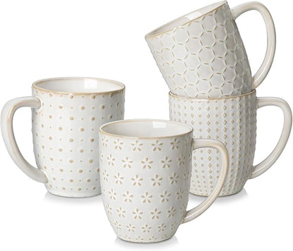 MALACASA LYDIA 16 Oz Coffee Mugs Set of 4, Ceramic Embossed Cups | by MALACASA