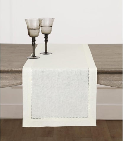 Solino Home 100% Linen Table Runner Ivory, Classic Hemstitch 14 x 108 in | by SolinoHome