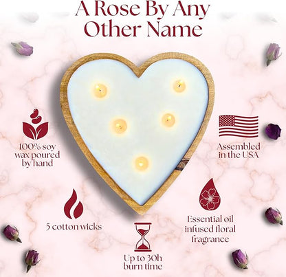 Dough Bowl Candle Co. Rose Candle - 10x10x2 Large Heart Shaped Scented Soy Candles for Women, Valentines Day Decor Gifts for Home, 5 Wick White Decorative Natural Aromatherapy, 30 Hour Burn Time