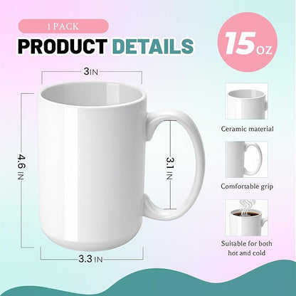 Joyclub 1 Set Sublimation Mugs Blank 15 oz Coffee Mugs Bulk White Ceramic Cups - Image 3