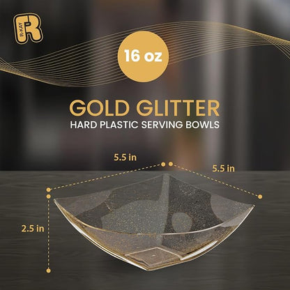 R-kay 6 Pack Gold Glitter Plastic Serving Bowls -16 Oz Gold Plastic bowls 16 Oz - Image 3