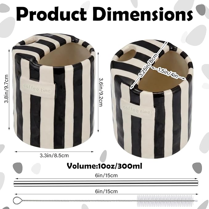 1 Pack Ceramic Coffee Mug with Sip Hole Espresso Cup 10oz with Straws Retro - Image 2