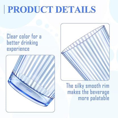 12 PCS Plastic Ribbed Drinking Glasses 10oz Blue Vintage Ripple Stemless Wine - Image 3