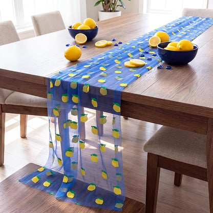 4 Pcs Lemon Tulle Table Runner Amalfi Coast Party Decorations 29 x70 inch - Image 6