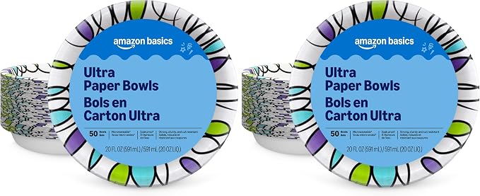 Amazon Basics Ultra Disposable Paper Bowls, 20 Oz, Microwave Safe, Soak Proof by AmazonBasics