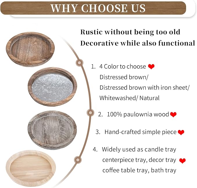 Hanobe Wooden Tray for Coffee Table, Decorative Round Candle Holder Plate | - Image 8