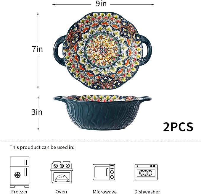 2 Pack Boho Ceramic Serving Bowls - Image 6
