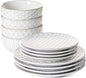 LE TAUCI Dinnerware Sets 12 PCS, Ceramic Plates and Bowls Set, Suit For Housewarming (10" Dinner Plate + 8" Salad Dish + 26 oz Cereal Bowl) x 4, Oven safe - Arctic White