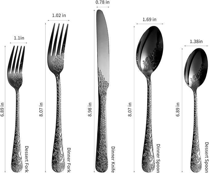 20 Pcs Black Silverware Set for 4, Food Grade Stainless Steel Flatware Set - Image 4