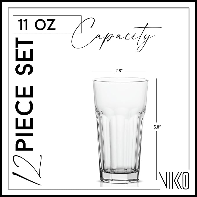 Vikko Drinking Glasses, 11 Ounce Large Glass Cups, Durable Glasses Set of 12 - Image 2