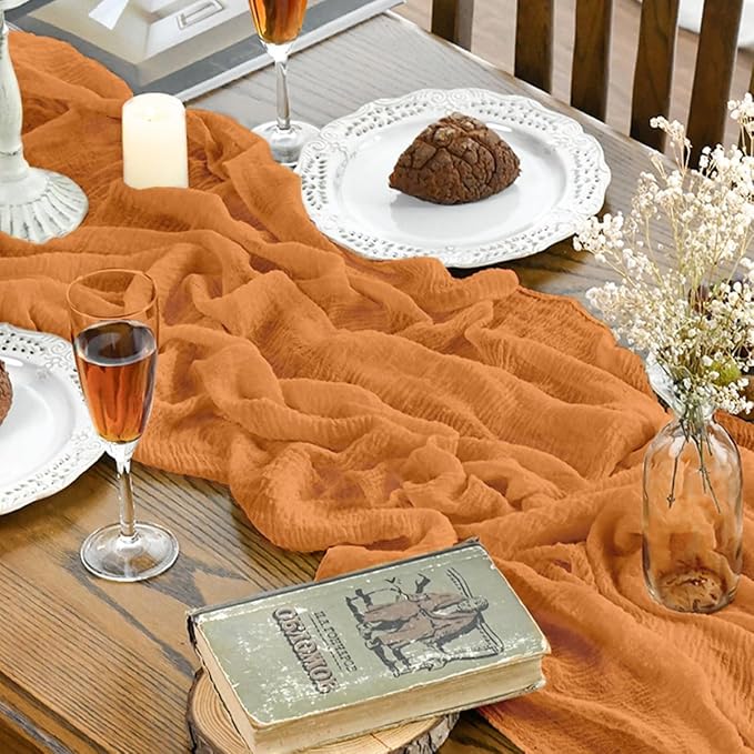 Artoid Mode Boho Orange Gauze 6 Pieces Wedding Table Runner, 120 Inch Birthday - Image 4