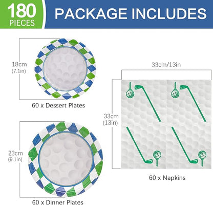 180Pcs Golf Party Supplies Paper Plates and Napkins Serve 60 | Disposable - Image 2