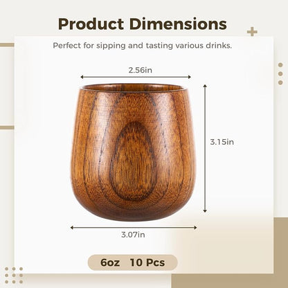 10 Pcs Wooden Tea Cups Top Grade Natural Solid Wood Tea Cup, Natural Solid Wood - Image 4