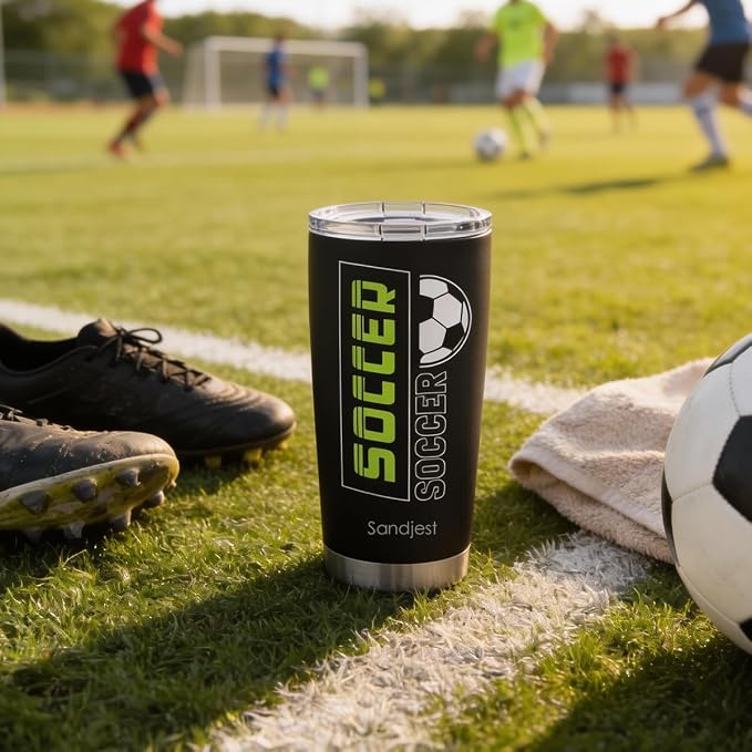 SANDJEST Soccer Tumbler 20oz Stainless Steel Insulated, Travel Coffee Cup - Image 7