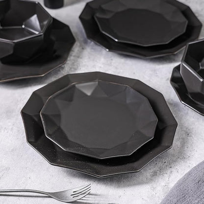 Stone + Lain Jamie Porcelain 16-Piece Geometric Dinnerware Set, Black
