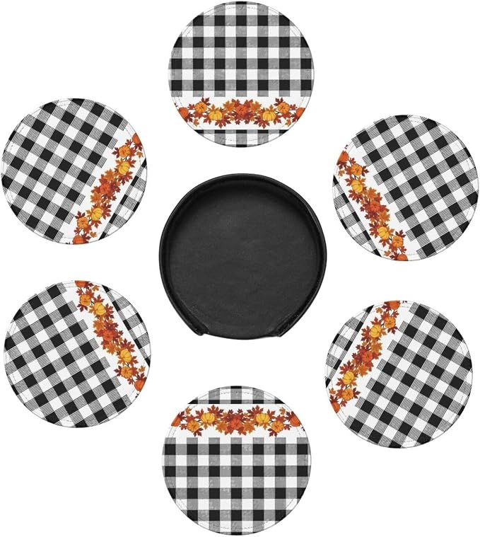 6 Pcs Thanksgiving Fall Pumpkin Maple Leaves Black White Buffalo Check Plaid - Image 7