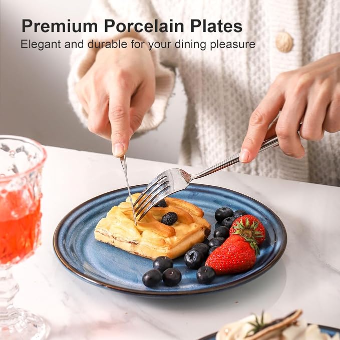 HASENSE Salad Dessert Plates, 8 Inch Ceramic Dinner Plate Set of 6, Small Round - Image 3