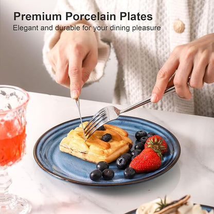 HASENSE Salad Dessert Plates, 8 Inch Ceramic Dinner Plate Set of 6, Small Round - Image 3
