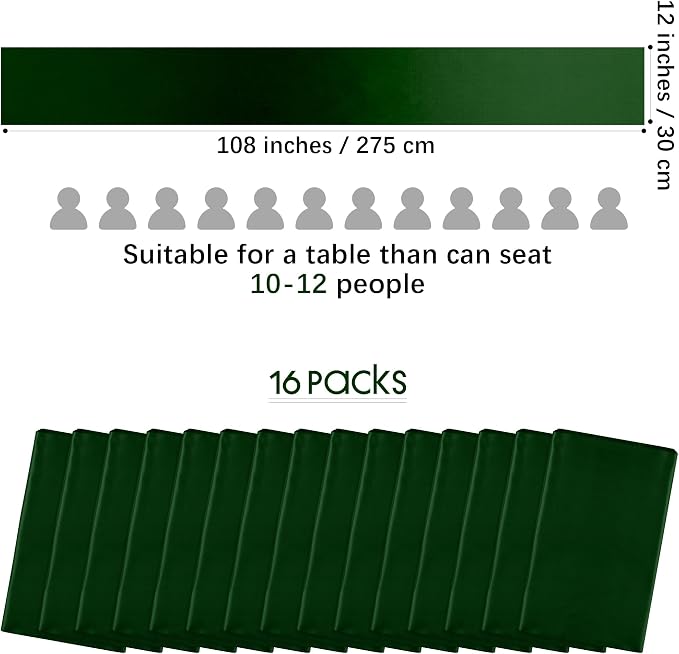 Aneco 12 Pack Satin Table Runner 12 x 108 Inch Forest Green Long Wedding Satin - Image 2
