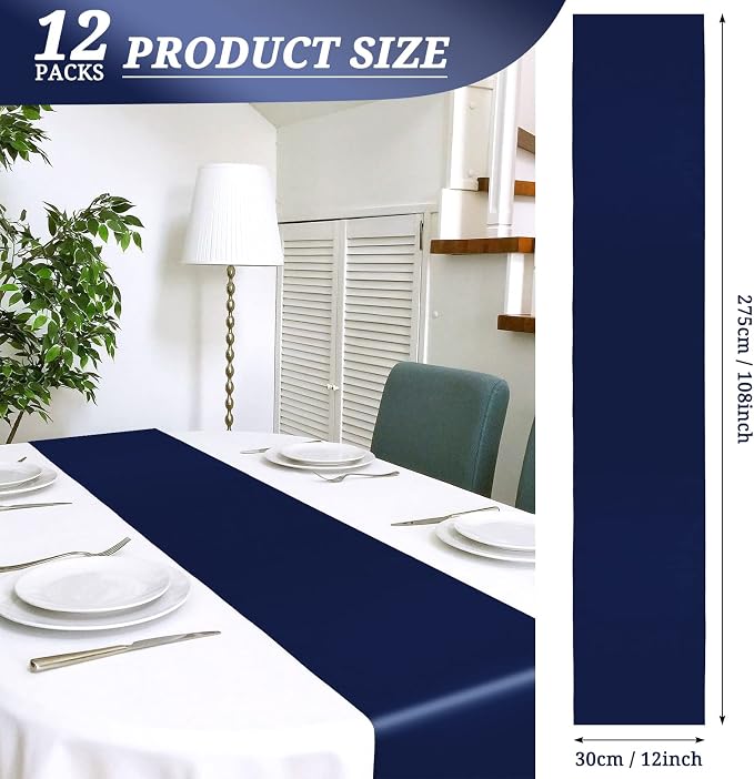 12 Pack Navy Blue Satin Table Runner 12 x 108 Inch Long Premium Table Runners - Image 2