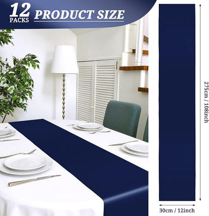 12 Pack Navy Blue Satin Table Runner 12 x 108 Inch Long Premium Table Runners - Image 2
