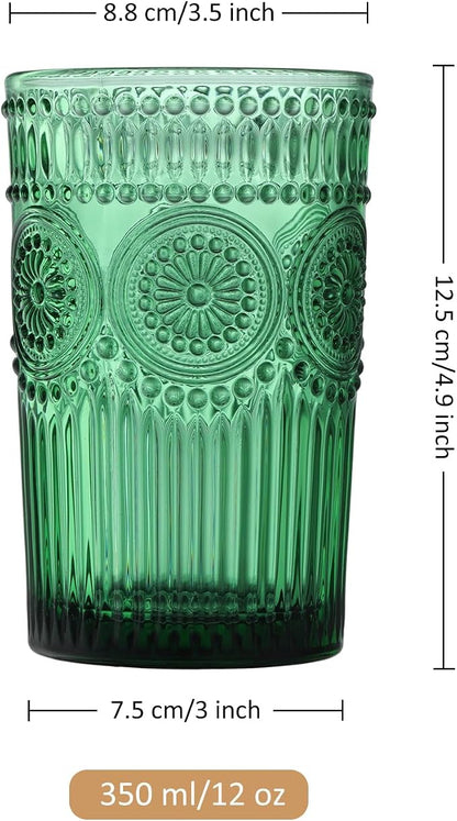 Joeyan Green Vintage Drinking Glasses, Embossed Ribbed Water Glass Cups - Image 7