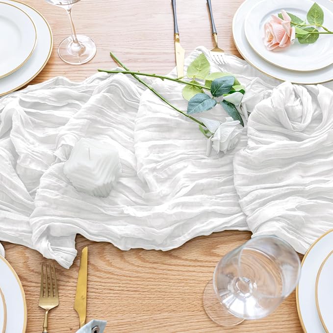 Cheesecloth Table Runner Ivory 10FT Boho Gauze Runner, 2 Pack | 120 Inch Cheese - Image 5