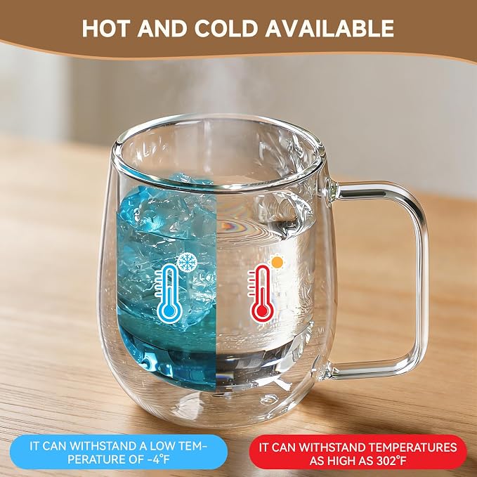 Aurzen 2 Pack Double Walled Glass Coffee Mugs - Image 2
