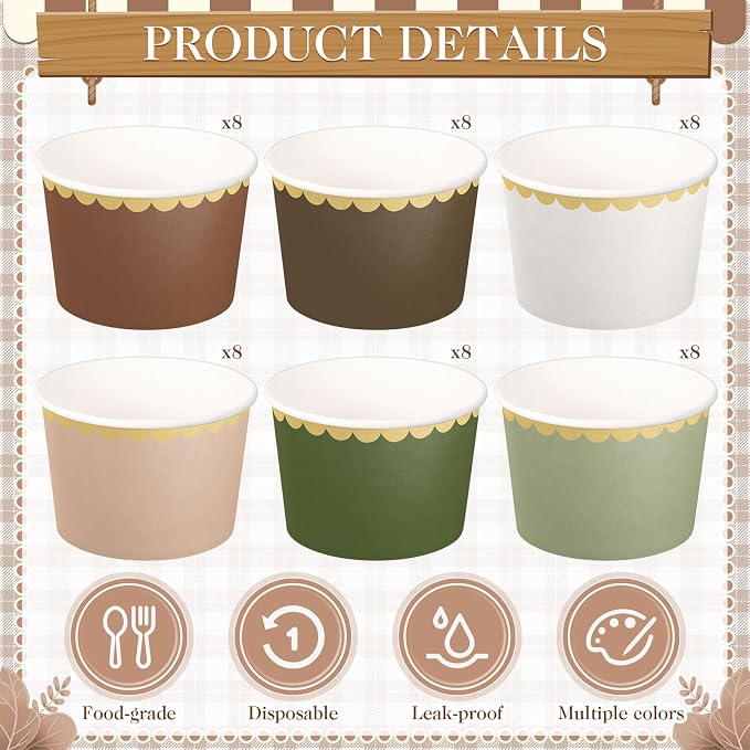 Zopeal 48 Pcs Woodland Disposable Ice Cream Bowls 9oz Green and Brown Assorted - Image 3