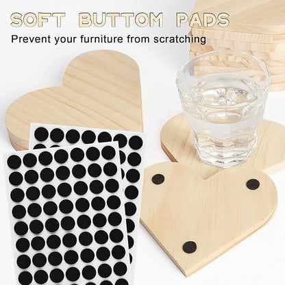 12 Pieces Unfinished Wood Coasters, GOH DODD 4.5 Inch Wooden Slices Blanks Bulk Set with Foot Pads for DIY Crafts Laser Engraving Wood Burning Staining Painting Decoupage Valentine's Day, Heart