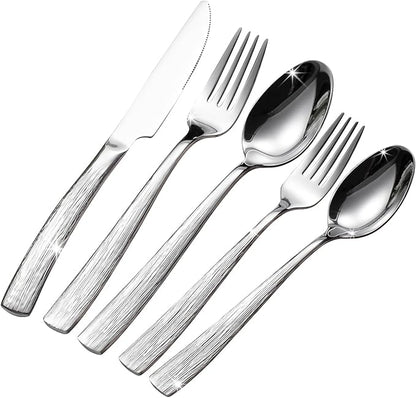 40-Piece Silverware Set for 8, CITESANA Heavy Duty Stainless Steel Flatware Set with Ripple Handles, Mirror Polished Kitchen Cutlery Set