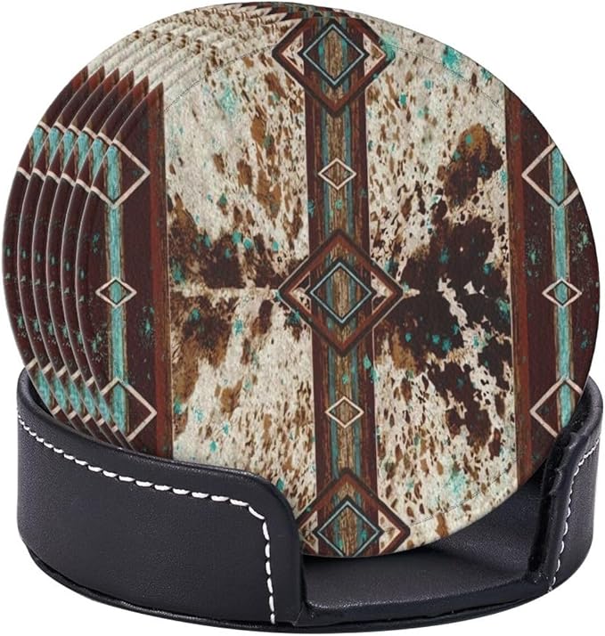 6 Pcs Cowhide Print Western Leather Coasters - Image 6