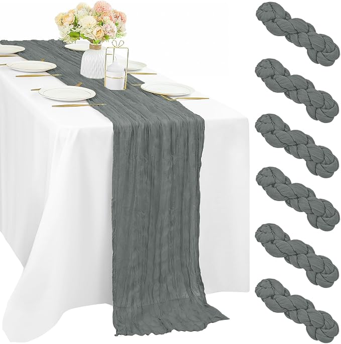 6 Pcs Gray 35 x 120 Inches Long Cheesecloth Table Runner 10FT Runner by Sunnyline