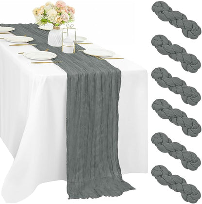 6 Pcs Gray 35 x 120 Inches Long Cheesecloth Table Runner 10FT Runner by Sunnyline