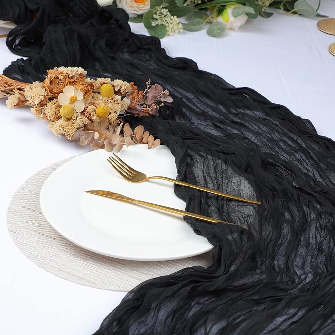 Snowkingdom 10 Ft Black Cheesecloth Table Runner, 120 inch Long Cheese Cloth - Image 7
