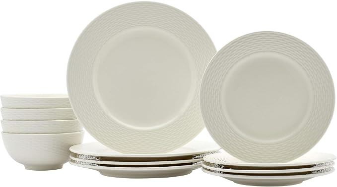 Tabletops Gallery Embossed Bone White Porcelain Round Dinnerware Collection- - Image 6