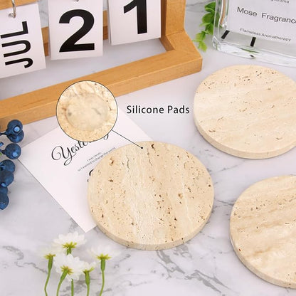Natural Travertine Coasters Set of 4, 4 inch Round Stone | Stone Coasters - Image 5
