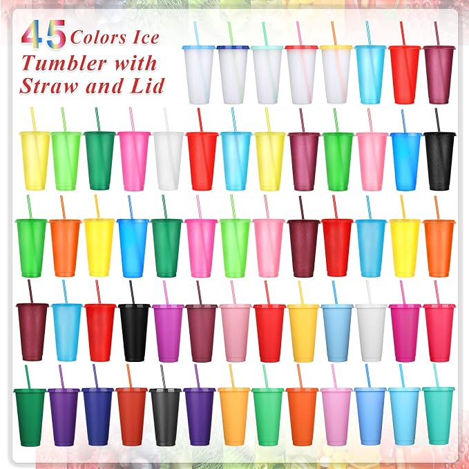 Honeydak 60 Pack Tumbler with Straw and Lid Bulk Glitter Plastic Cups Water - Image 5