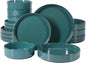 Bloomhouse - Two Time Oprah's Favorite Things Winner - Santorini Mist Double Bowl Terracotta Reactive Glaze Plates and Bowls Dinnerware Set - Jade Blue Green, Service for Four (16pcs)
